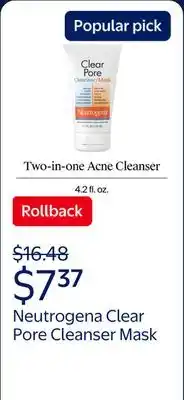 Walmart Neutrogena Clear Pore Cleanser Mask, 3.5% Benzoyl Peroxide offer