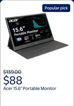 Walmart Acer 15.6 Portable Monitor, Full HD (1920x1080), 60Hz, Black, PM161Q offer