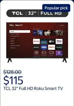 Walmart TCL 32 Class S3 (32S357) Full HD 1080p LED Smart TV with Roku TV offer
