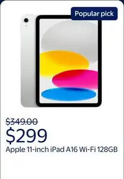 Walmart 2025 Apple 11-inch iPad A16 Wi-Fi 128GB - Silver offer