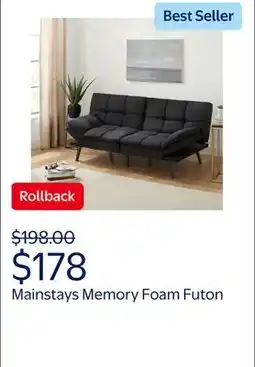 Walmart Mainstays Memory Foam Futon with 72,Black offer