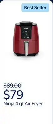 Walmart Ninja 4 qt Air Fryer, Red - Nonstick Basket with Crisper Plate, 1550 Watts offer