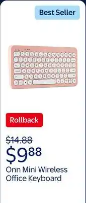 Walmart onn Mini Wireless Office Keyboard with USB Receiver, Pearl Blush Pink offer