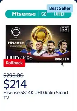 Walmart Hisense 58 Class 4K UHD LED LCD Roku Smart TV HDR R6 Series 58R6E3 offer