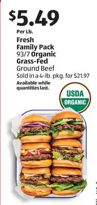 Aldi Fresh Family Pack 93/7 Organic Grass-Fed Ground Beef offer