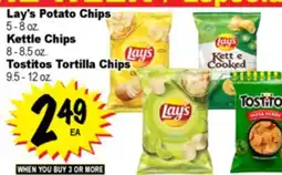Superior Grocers Lay's Potato Chips 5-8 oz. Kettle Chips 8-8.5 oz. Tostitos Tortilla Chips 9.5 - 12 oz offer