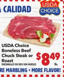 Vallarta Supermarkets USDA Choice Boneless Beef Chuck Steak or Roast / DIESMILLO DE RES SIN HUESO offer