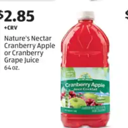 Aldi Nature's Nectar Cranberry Apple or Cranberry Grape Juice offer