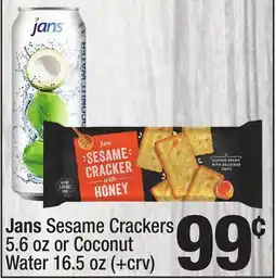 Super King Markets Jans Sesame Crackers 5.6 oz or Coconut Water 16.5 oz offer
