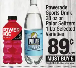 Super King Markets Powerade Sports Drink 28 oz or Polar Seltzers 1 Ltr offer
