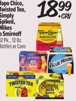 El Super Topo Chico, Twisted Tea, Simply Spiked, Mikes o Smirnoff offer