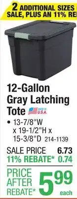 Menards 12-Gallon Gray Latching Tote offer