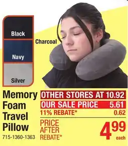 Menards Memory Foam Travel Pillow offer