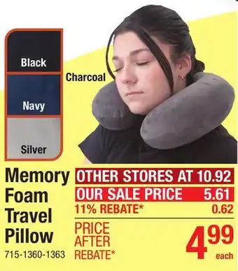 Menards Memory Foam Travel Pillow offer