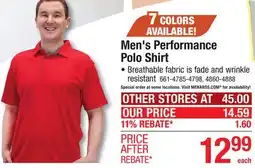 Menards Men's Performance Polo Shirt offer