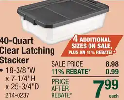 Menards 40-Quart Clear Latching Stacker offer
