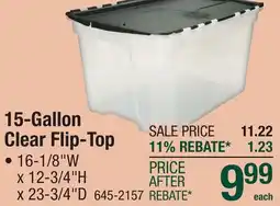 Menards 15-Gallon Clear Flip-Top offer