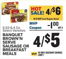 Food Lion BANQUET BROWN'N SERVE SAUSAGE OR BREAKFAST MEALS offer