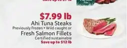 Winn Dixie Ahi Tuna Steaks or Fresh Salmon Fillets offer