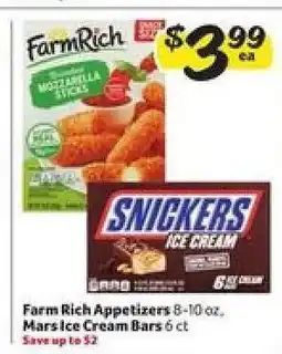 Winn Dixie Farm Rich Appetizers, Mars Ice Cream Bars offer