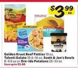 Winn Dixie Golden Krust Beef Patties, Talenti Gelato, Scott & Jon's Bowls, Ore-Ida Potatoes offer