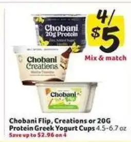Winn Dixie Chobani Flip, Creations or 20G Protein Greek Yogurt Cups offer