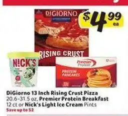 Winn Dixie DiGiorno 13 Inch Rising Crust Pizza, Premier Protein Breakfast, or Nick's Light Ice Cream offer
