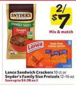 Winn Dixie Lance Sandwich Crackers or Snyder's Family Size Pretzels offer