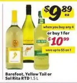Winn Dixie Barefoot, Yellow Tail or Sol Rita RTD offer