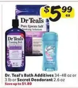 Winn Dixie Dr. Teal's Bath Additives or Secret Deodorant offer