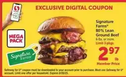Safeway Signature Farms 80% Lean Ground Beef offer