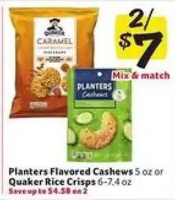 Winn Dixie Planters Flavored Cashews or Quaker Rice Crisps offer