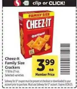 Safeway Cheez-It Family Size Crackers offer