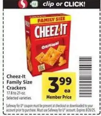 Safeway Cheez-It Family Size Crackers offer