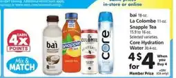Safeway bai, La Colombe, Snapple Tea, Core Hydration Water offer