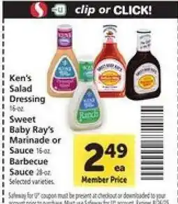 Safeway Ken's Salad Dressing or Sweet Baby Ray's Marinade or Sauce offer