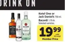 Safeway Ketel One or Jack Daniel's 750-mL, Bacardi 1.75-L offer
