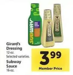 Safeway Girard's Dressing / Subway Sauce offer