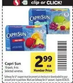 Safeway Capri Sun offer