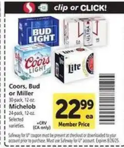 Safeway Coors, Bud or Miller offer