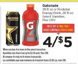 Food 4 Less Gatorade or Rockstar Energy Drink offer