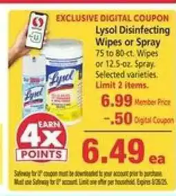 Safeway Lysol Disinfecting Wipes or Spray offer