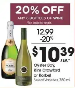 Kroger Oyster Bay, Kim Crawford or Korbel offer