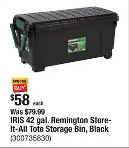 The Home Depot IRIS 42 gal. Remington Store-It-All Tote Storage Bin, Black offer