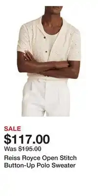 Nordstrom Reiss Royce Open Stitch Button-Up Polo Sweater offer