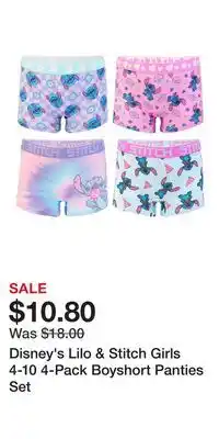 Kohl's Disney's Lilo & Stitch Girls 4-10 4-Pack Boyshort Panties Set offer