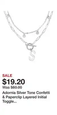 Kohl's Adornia Silver Tone Confetti & Paperclip Layered Initial Toggle Necklace offer
