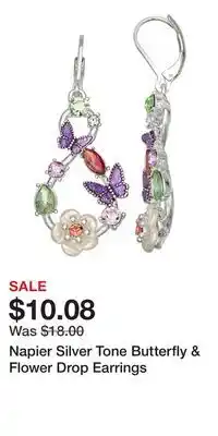 Kohl's Napier Silver Tone Butterfly & Flower Drop Earrings offer