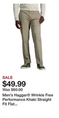 Kohl's Men's Haggar Wrinkle Free Performance Khaki Straight Fit Flat Front Pant offer