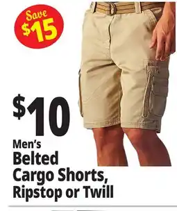 Ocean State Job Lot Men's Belted Cargo Shorts, Ripstop or Twill offer